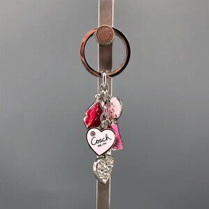 Coach Red and Silver Heart Keychain